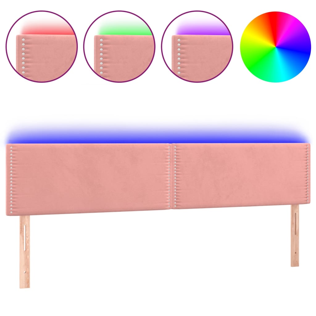 Sänggavel LED rosa 160x5x78/88 cm sammet