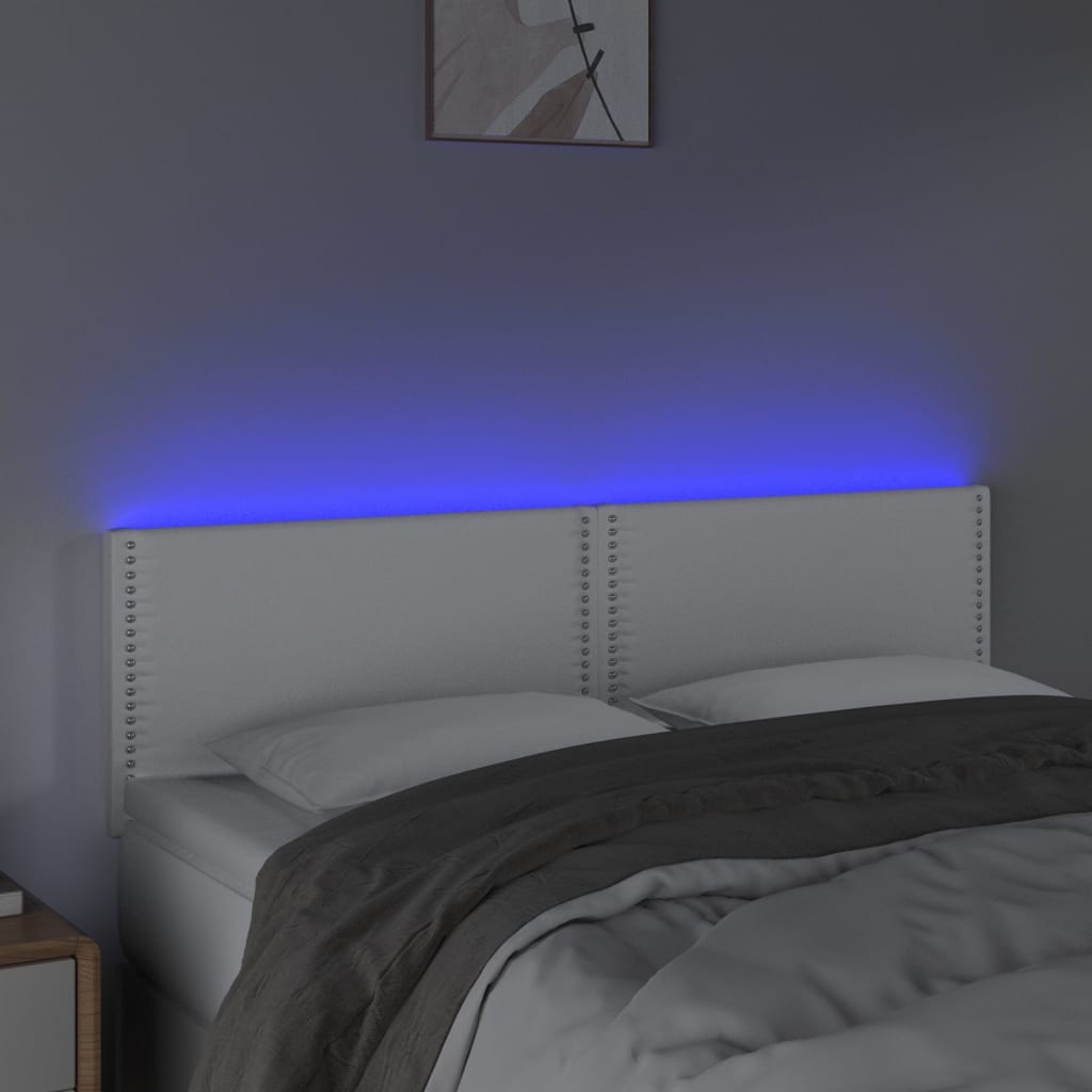 Sänggavel LED vit 144x5x78/88 cm konstläder