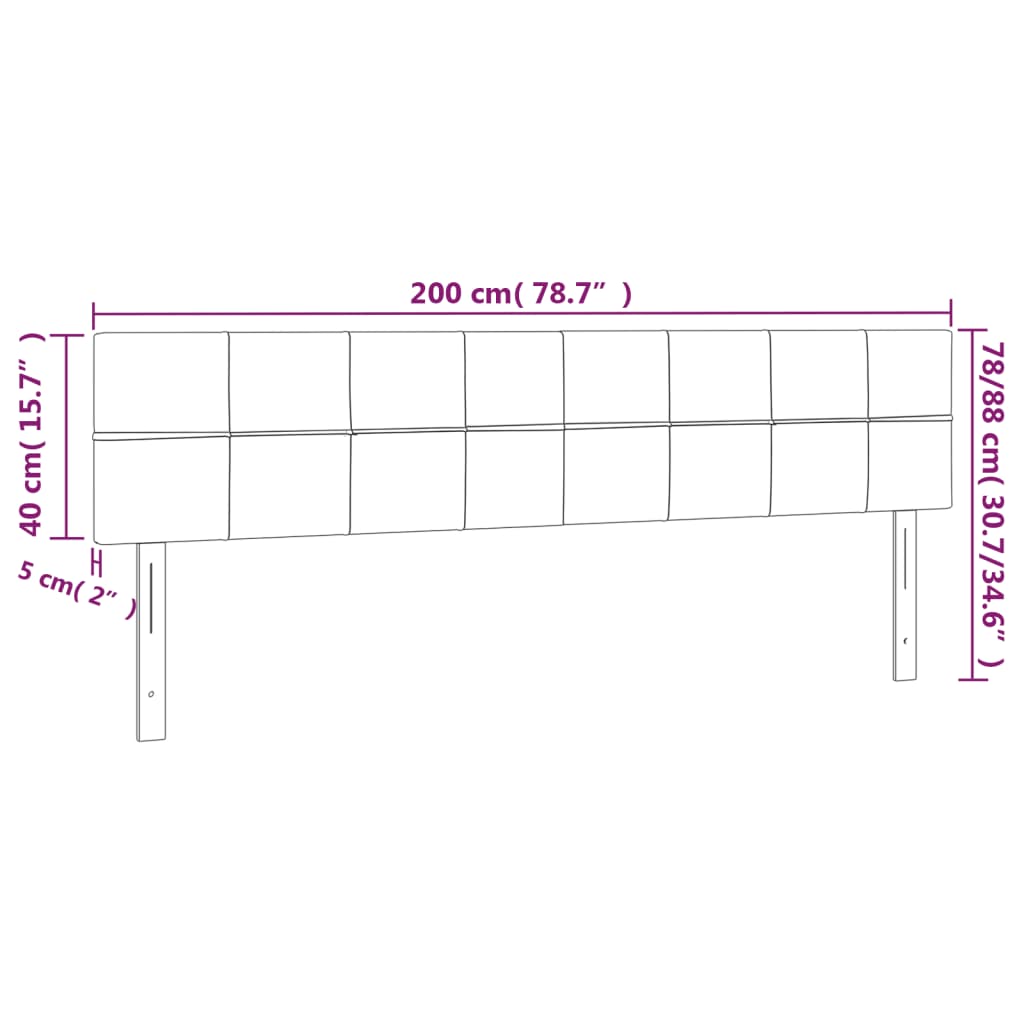 Sänggavel LED gräddvit 200x5x78/88 cm tyg