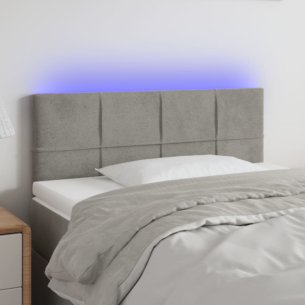 Sänggavel LED ljusgrå 80x5x78/88 cm sammet