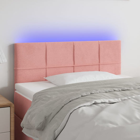 Sänggavel LED rosa 80x5x78/88 cm sammet