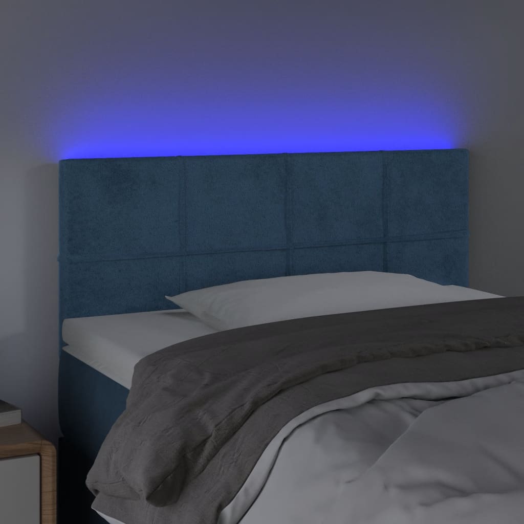 Sänggavel LED blå 100 x 5 x 78/88 cm sammet