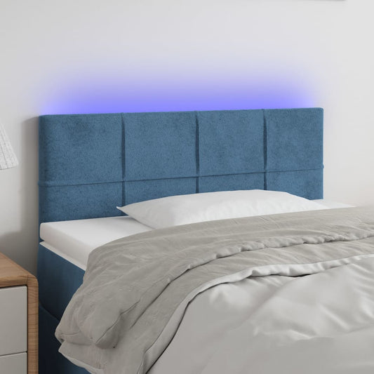 Sänggavel LED blå 100 x 5 x 78/88 cm sammet