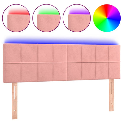 Sänggavel LED rosa 144x5x78/88 cm sammet