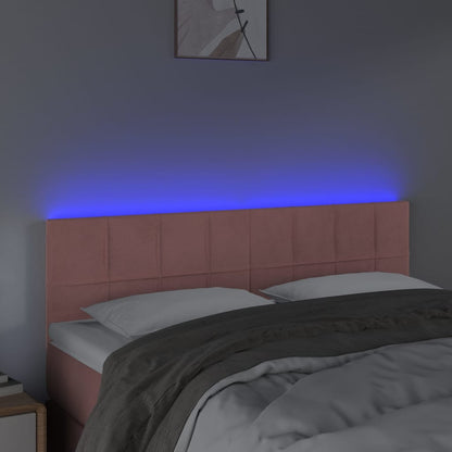 Sänggavel LED rosa 144x5x78/88 cm sammet