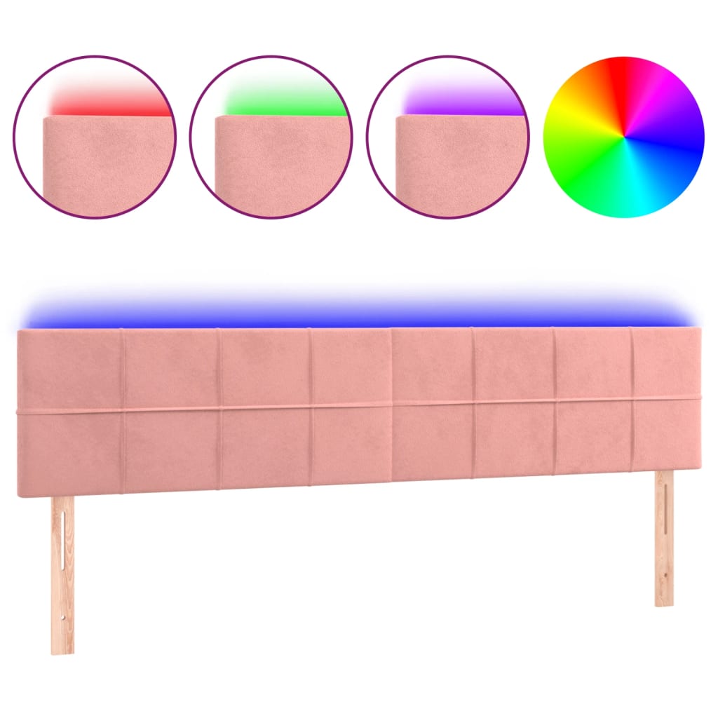 Sänggavel LED rosa 180x5x78/88 cm sammet