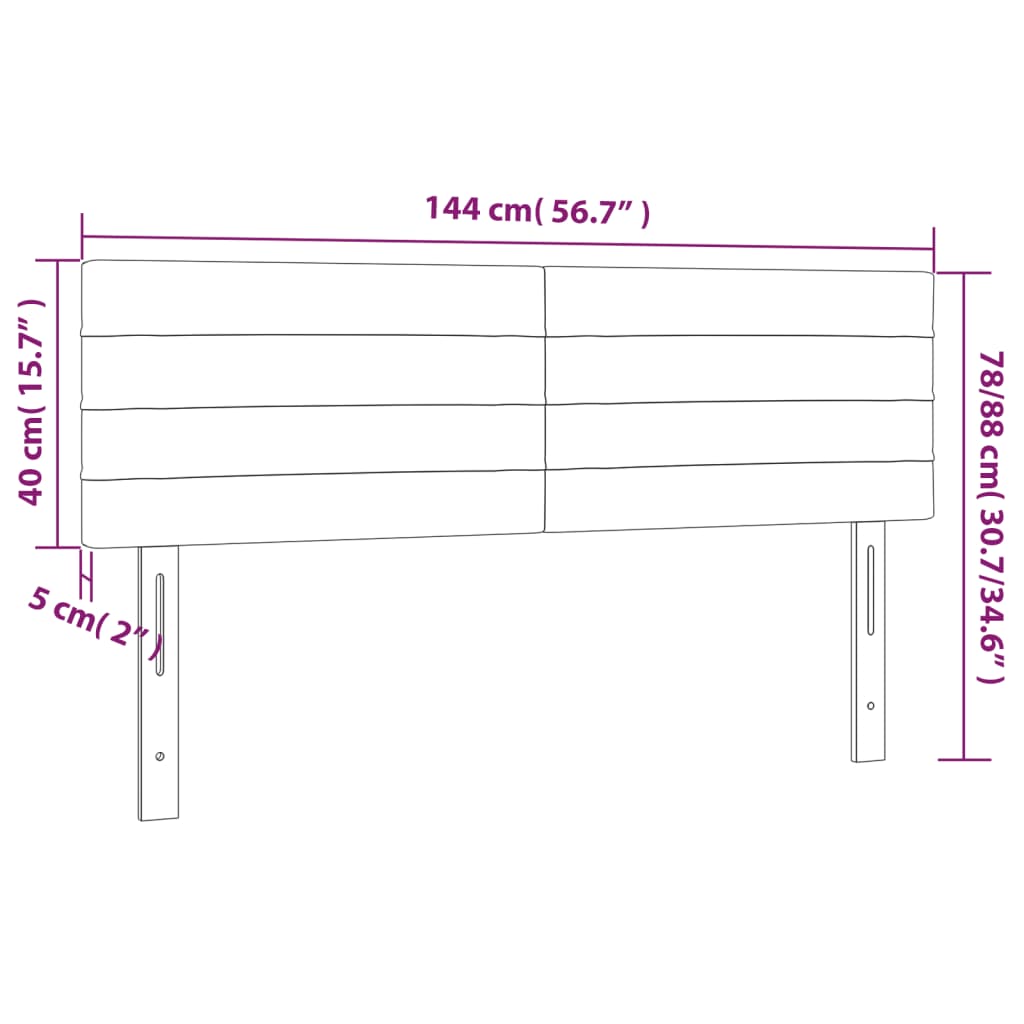 Sänggavel LED svart 144x5x78/88 cm tyg