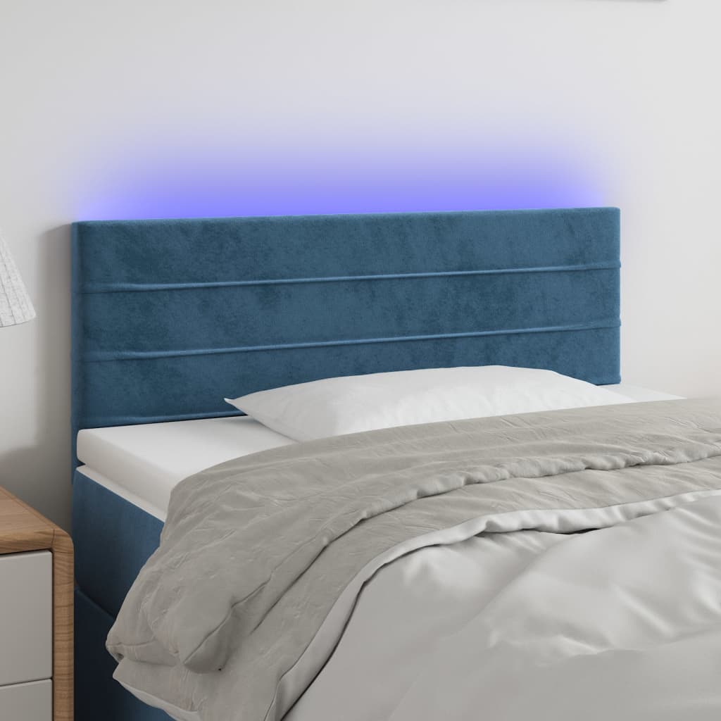 Sänggavel LED blå 100 x 5 x 78/88 cm sammet