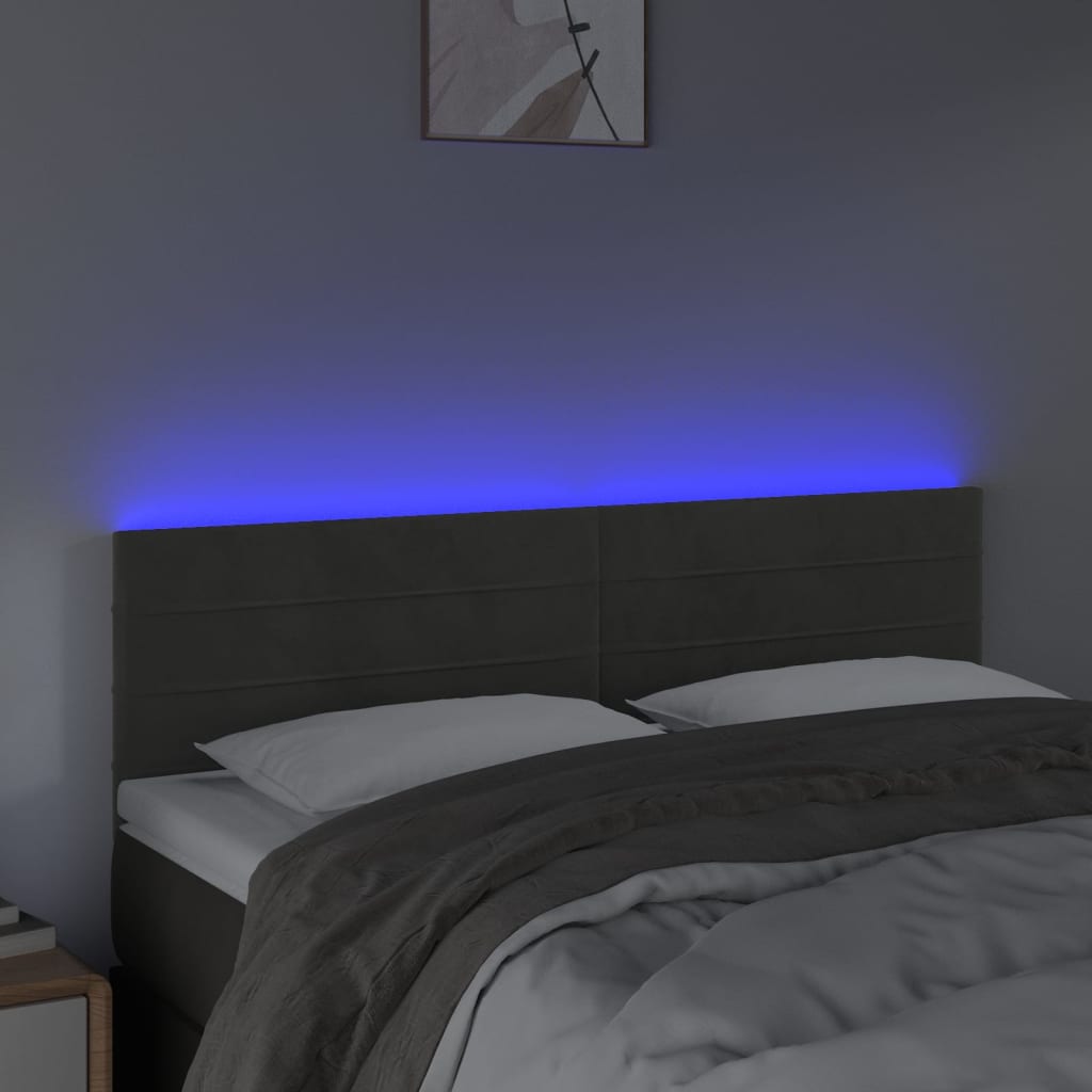 Sänggavel LED mörkgrå 144x5x78/88 cm sammet