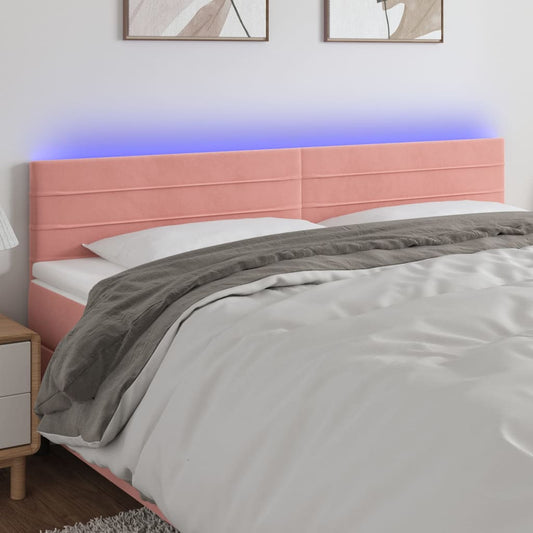 Sänggavel LED rosa 180x5x78/88 cm sammet