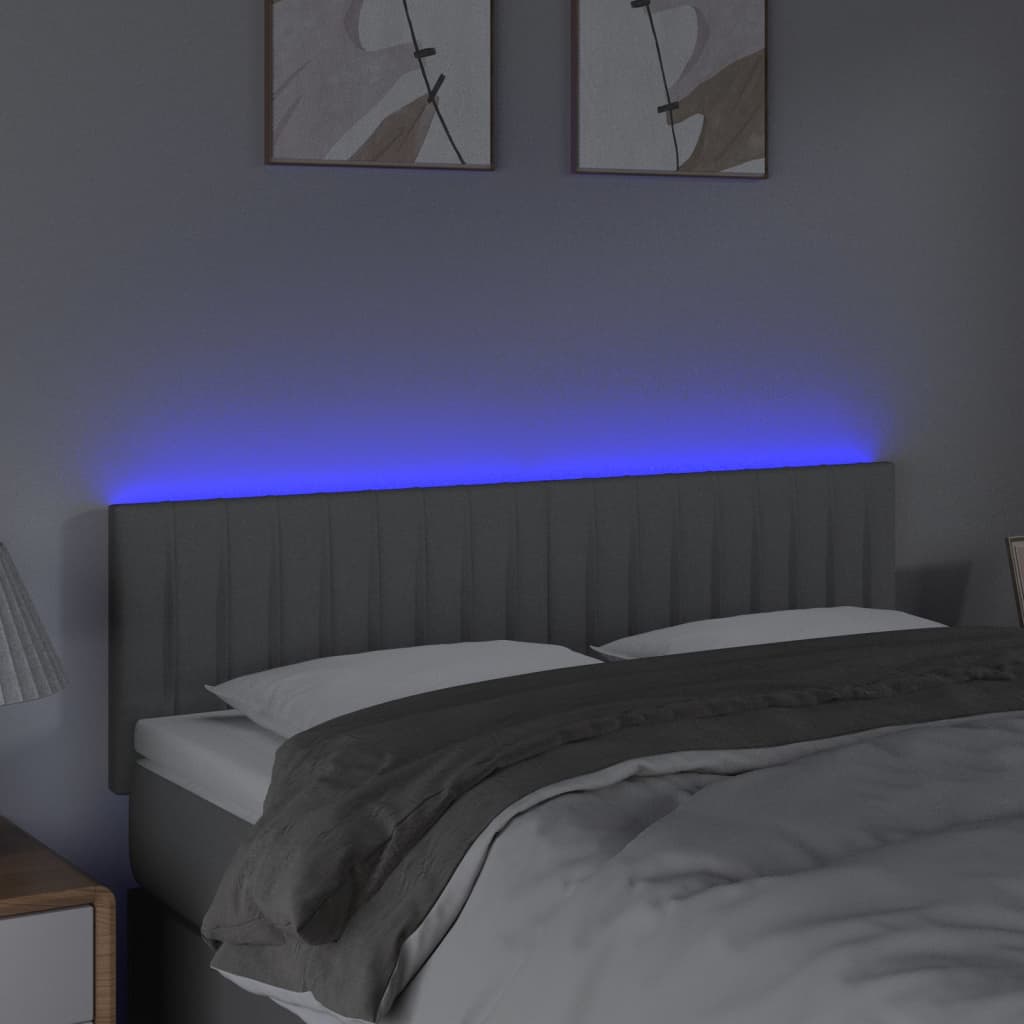 Sänggavel LED ljusgrå 144x5x78/88 cm tyg