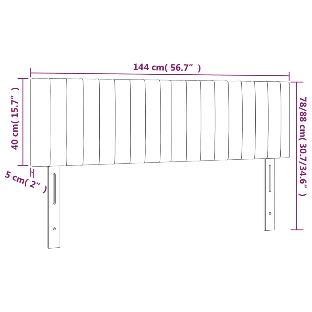 Sänggavel LED ljusgrå 144x5x78/88 cm tyg