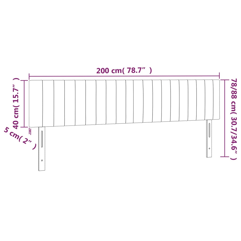 Sänggavel LED ljusgrå 200x5x78/88 cm tyg