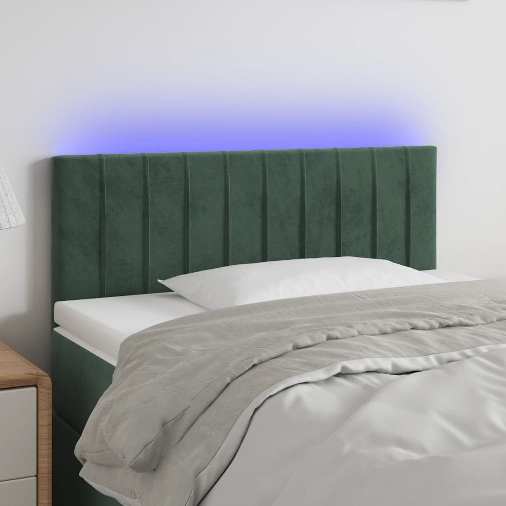 Sänggavel LED mörkgrön 90x5x78/88 cm sammet