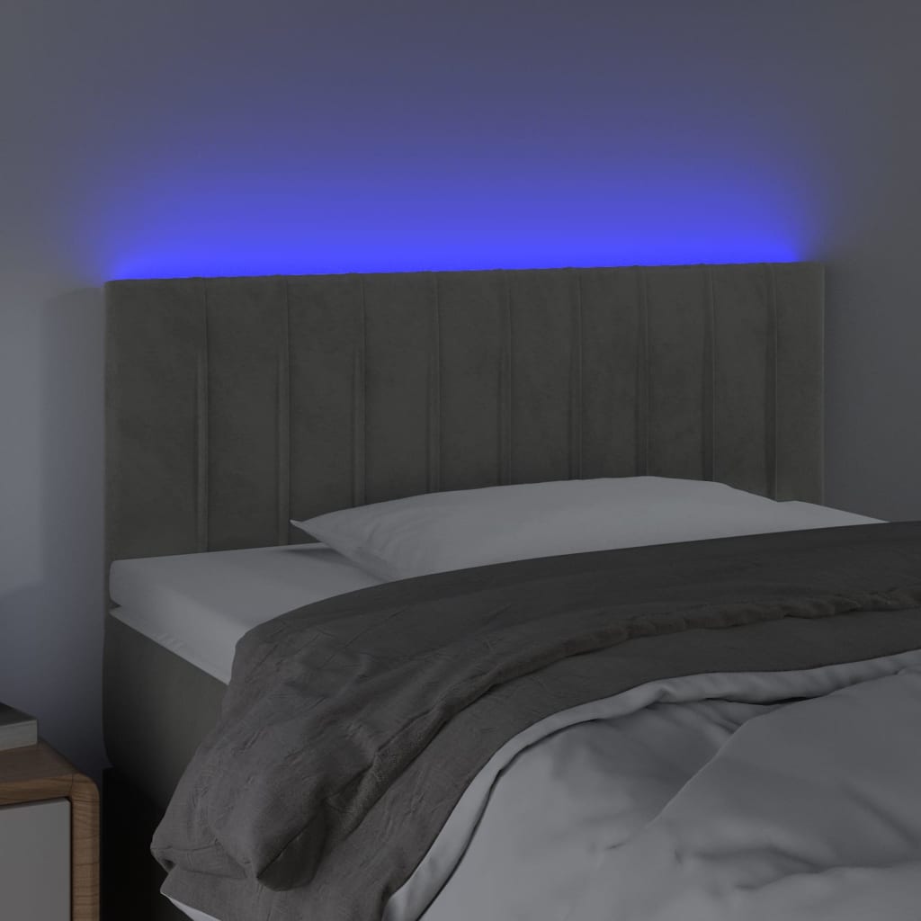 Sänggavel LED ljusgrå 100x5x78/88 cm sammet