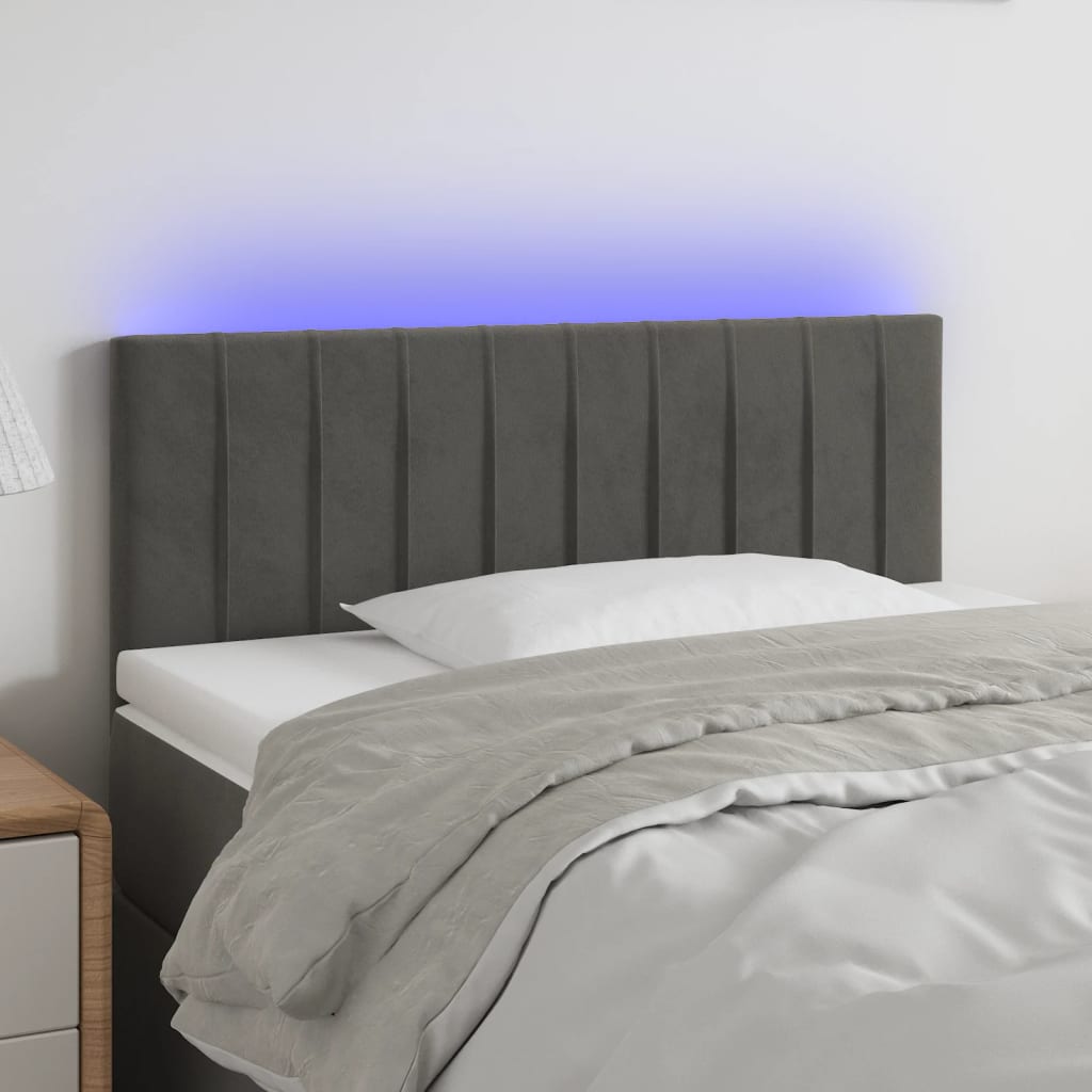 Sänggavel LED mörkgrå 100x5x78/88 cm sammet