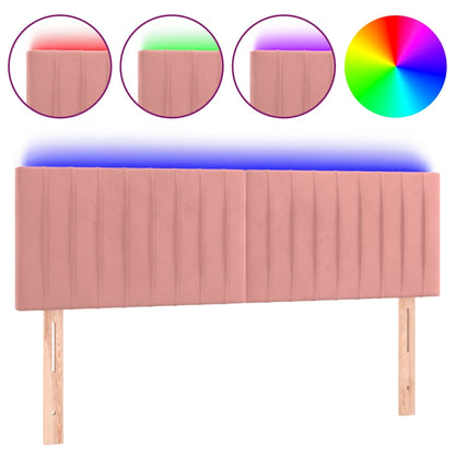 Sänggavel LED rosa 144x5x78/88 cm sammet