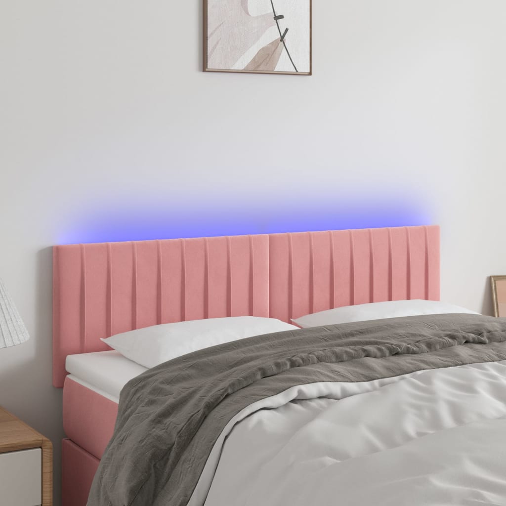 Sänggavel LED rosa 144x5x78/88 cm sammet