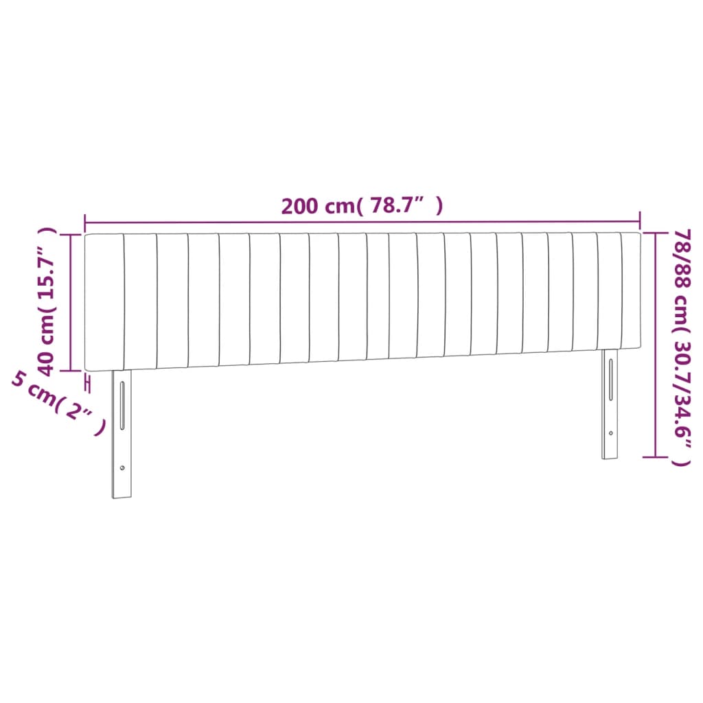 Sänggavel LED mörkgrå 200x5x78/88 cm sammet