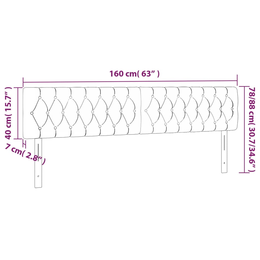 Sänggavel LED mörkgrå 160x7x78/88 cm tyg