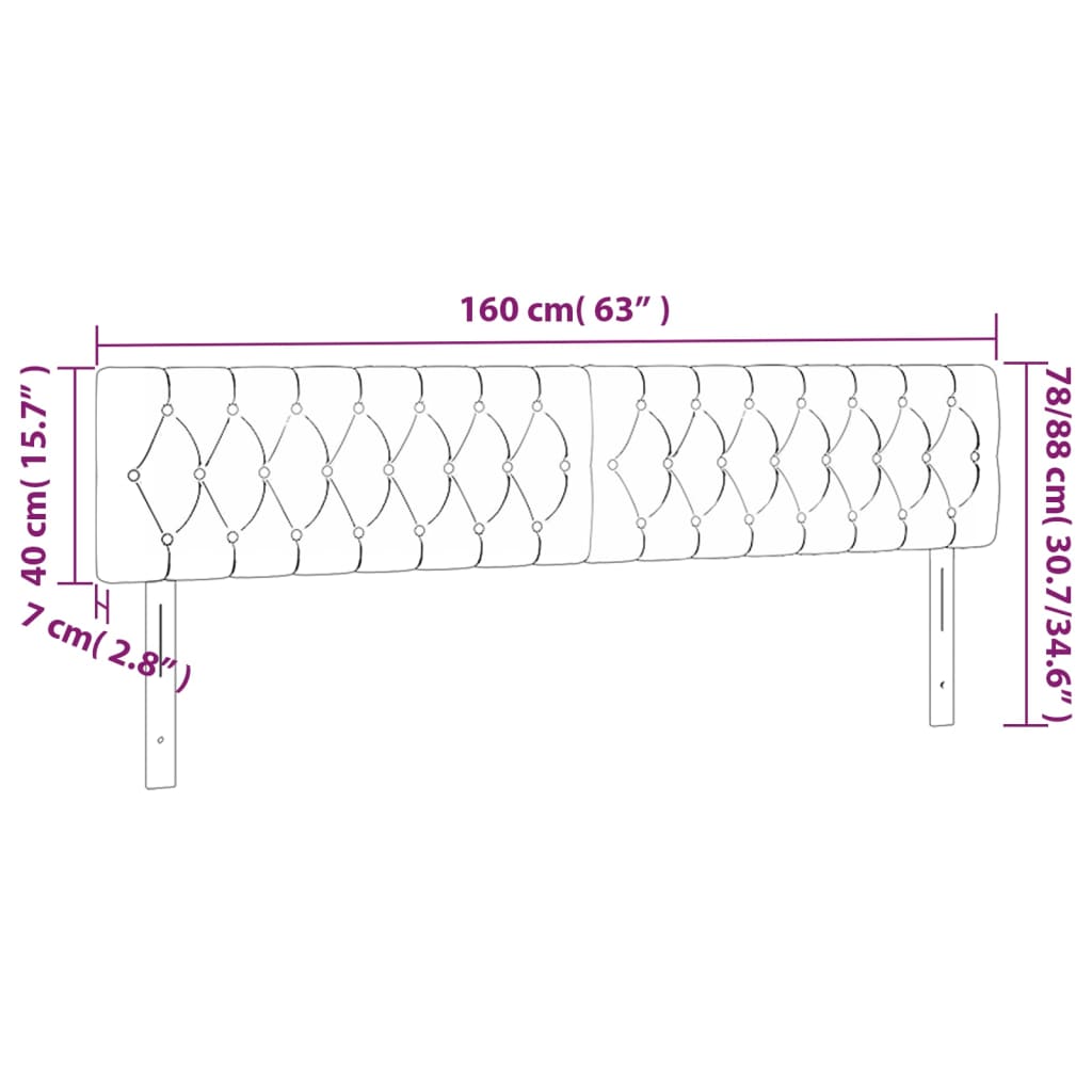 Sänggavel LED gräddvit 160x7x78/88 cm tyg