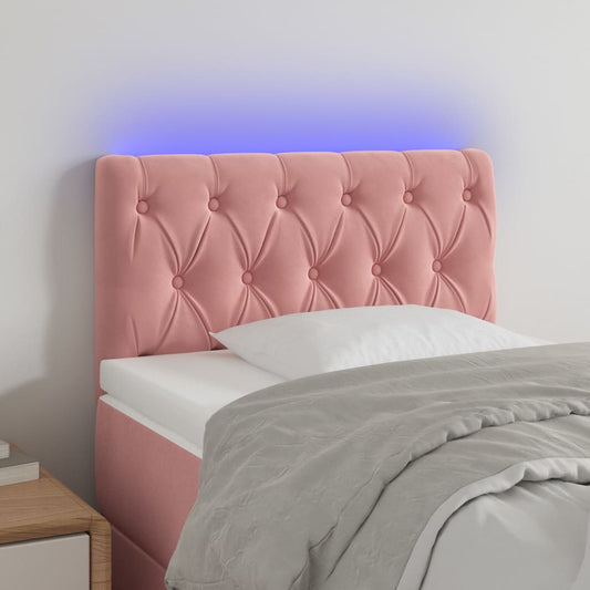 Sänggavel LED rosa 80x7x78/88 cm sammet