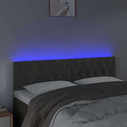 Sänggavel LED mörkgrå 160x7x78/88 cm sammet