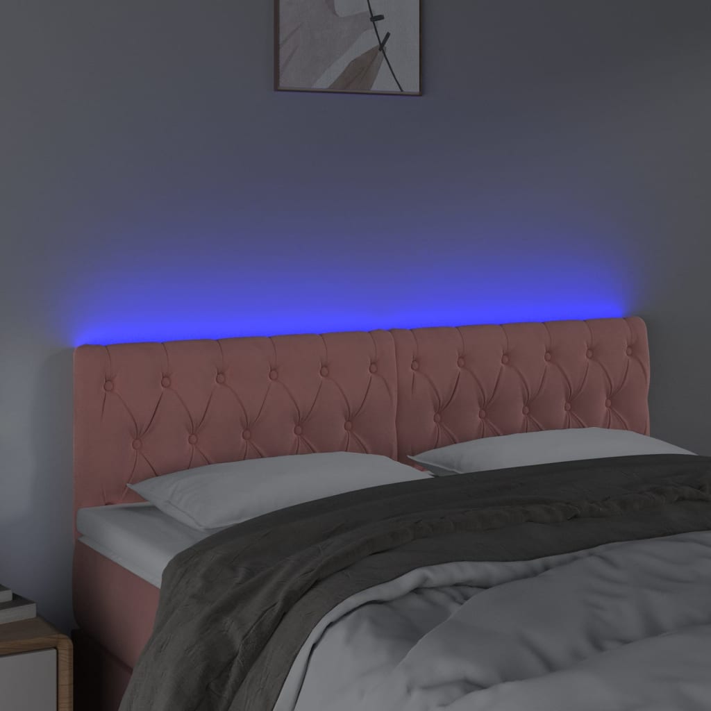 Sänggavel LED rosa 160x7x78/88 cm sammet