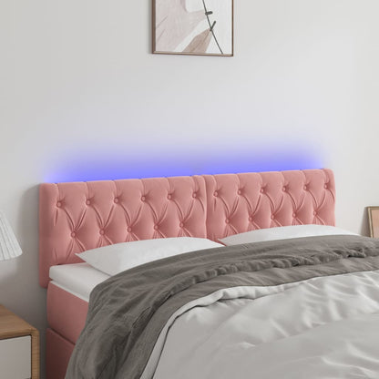 Sänggavel LED rosa 160x7x78/88 cm sammet