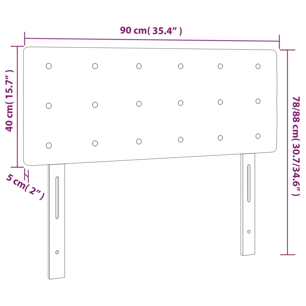 Sänggavel LED svart 90x5x78/88 cm tyg