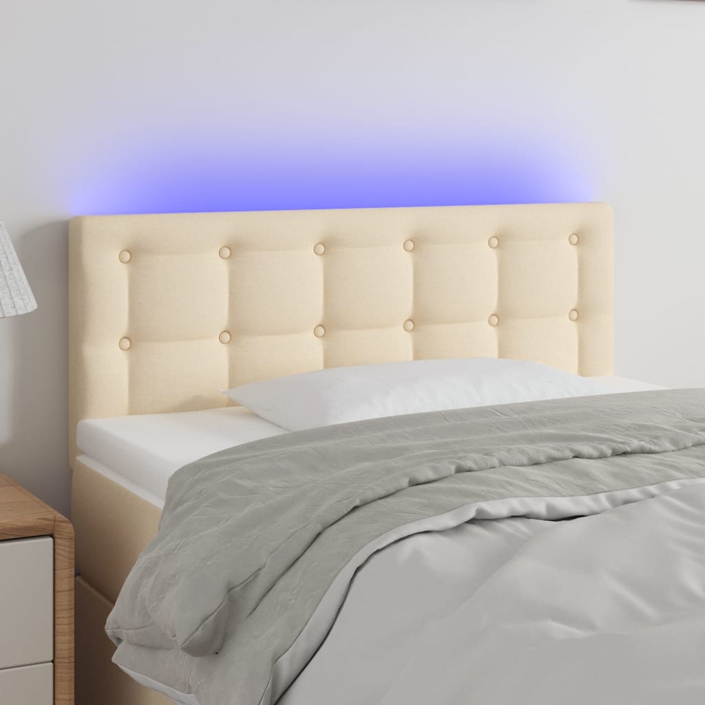 Sänggavel LED gräddvit 100 x 5 x 78/88 cm tyg