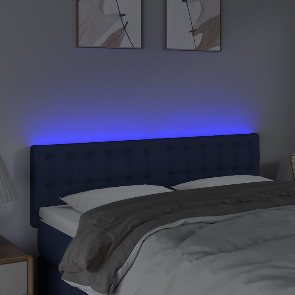 Sänggavel LED blå 144x5x78/88 cm tyg