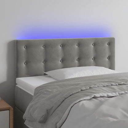 Sänggavel LED ljusgrå 100x5x78/88 cm sammet