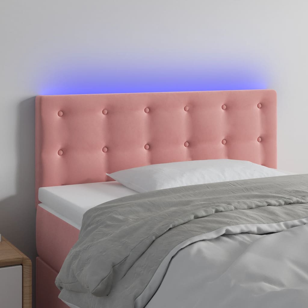 Sänggavel LED rosa 100 x 5 x 78/88 cm sammet