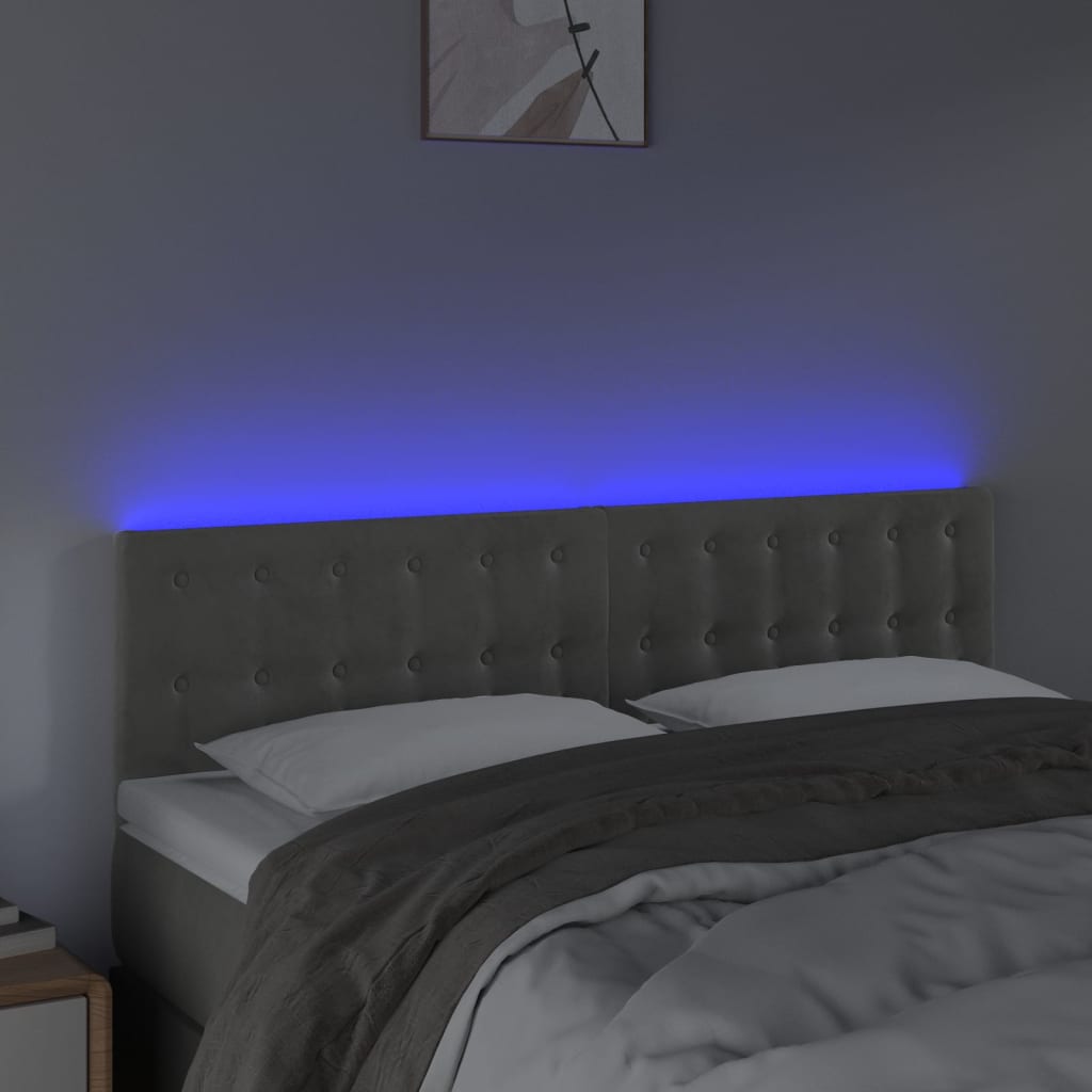 Sänggavel LED ljusgrå 144x5x78/88 cm sammet