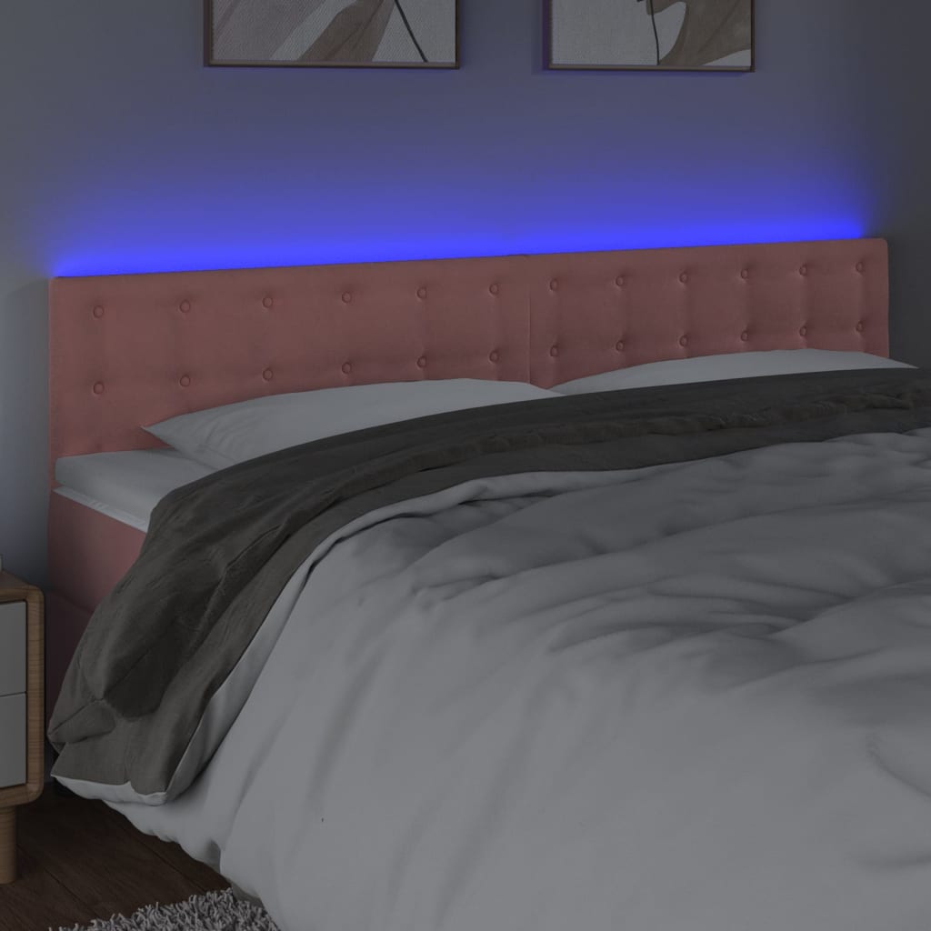 Sänggavel LED rosa 160x5x78/88 cm sammet