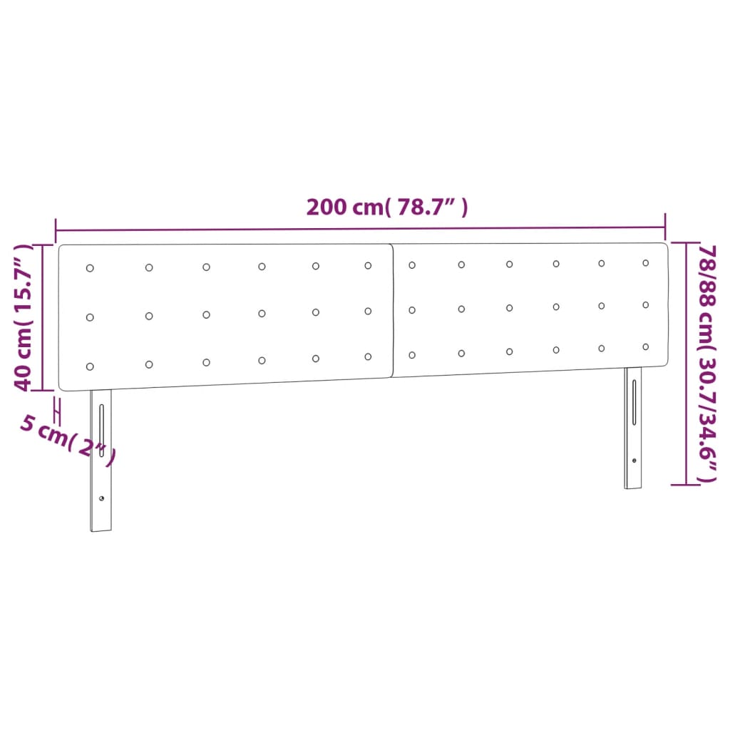 Sänggavel LED svart 200x5x78/88 cm sammet