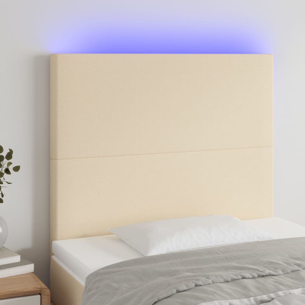 Sänggavel LED gräddvit 80x5x118/128 cm tyg