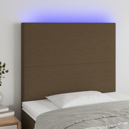 Sänggavel LED mörkbrun 90x5x118/128 cm tyg