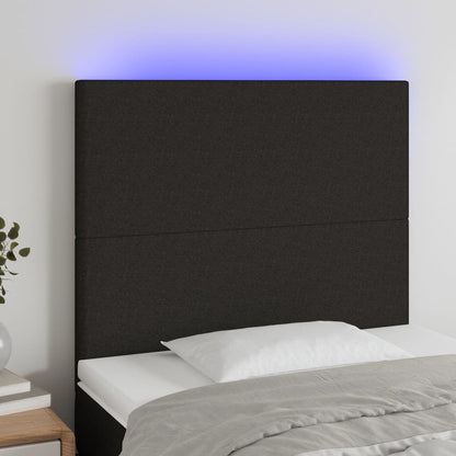 Sänggavel LED svart 100x5x118/128 cm tyg