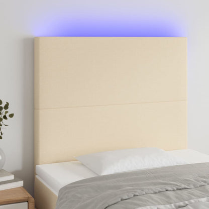 Sänggavel LED gräddvit 100x5x118/128 cm tyg