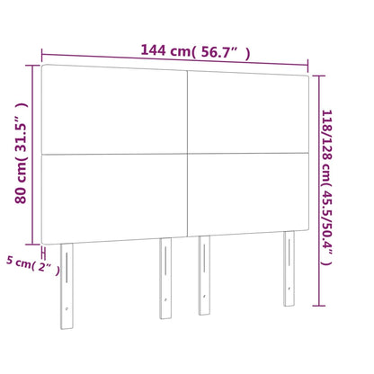 Sänggavel LED ljusgrå 144x5x118/128 cm tyg