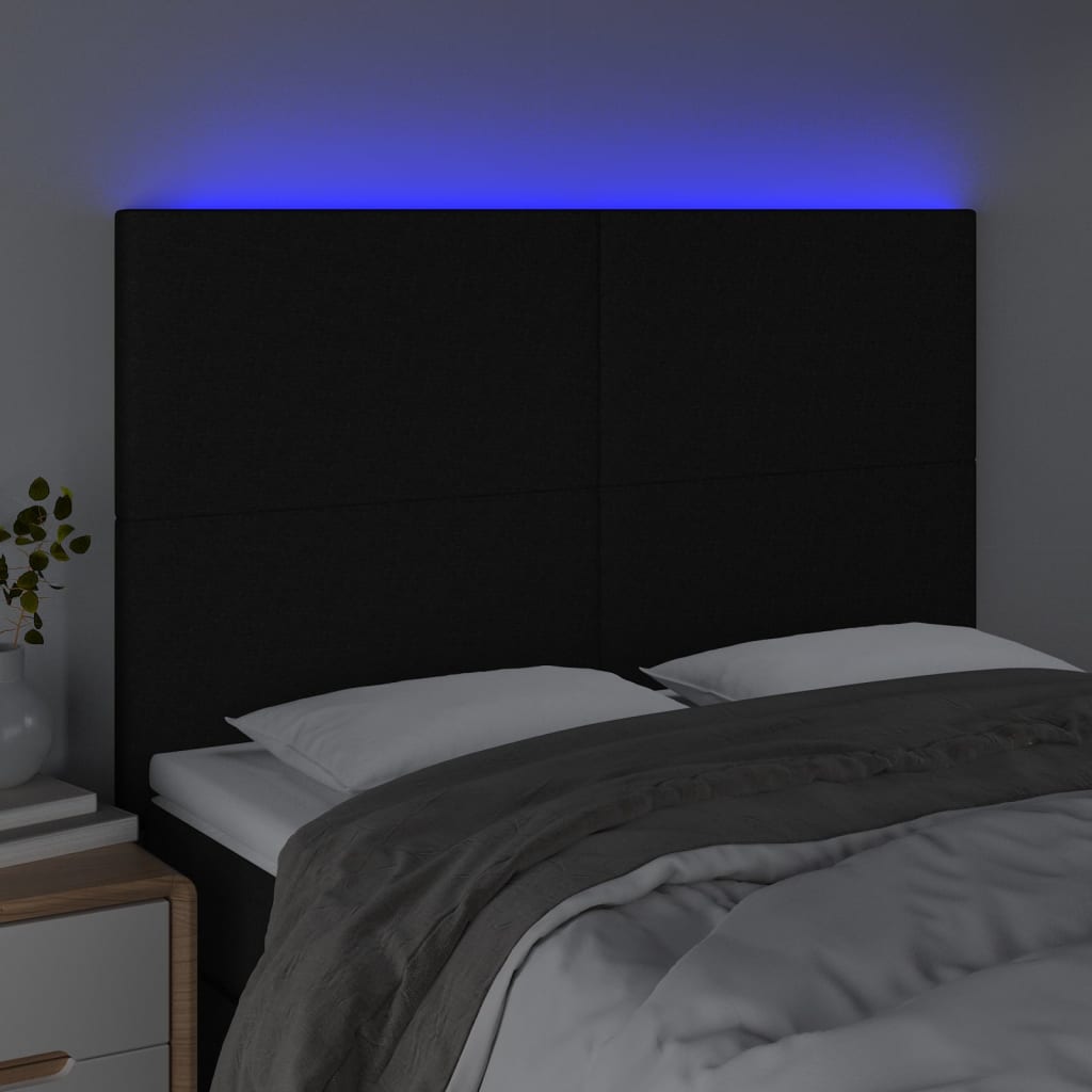 Sänggavel LED svart 144x5x118/128 cm tyg