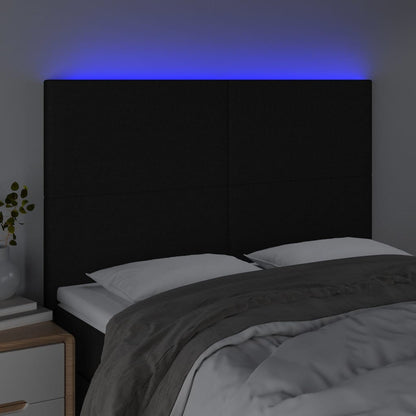 Sänggavel LED svart 144x5x118/128 cm tyg