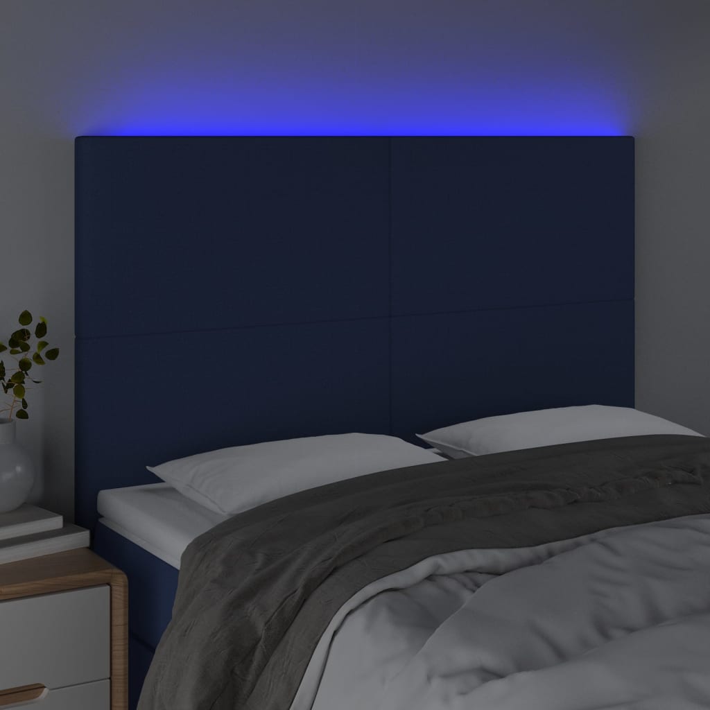 Sänggavel LED blå 144x5x118/128 cm tyg