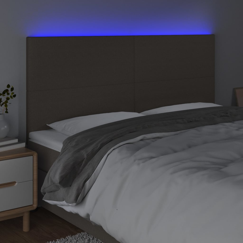 Sänggavel LED taupe 160x5x118/128 cm tyg