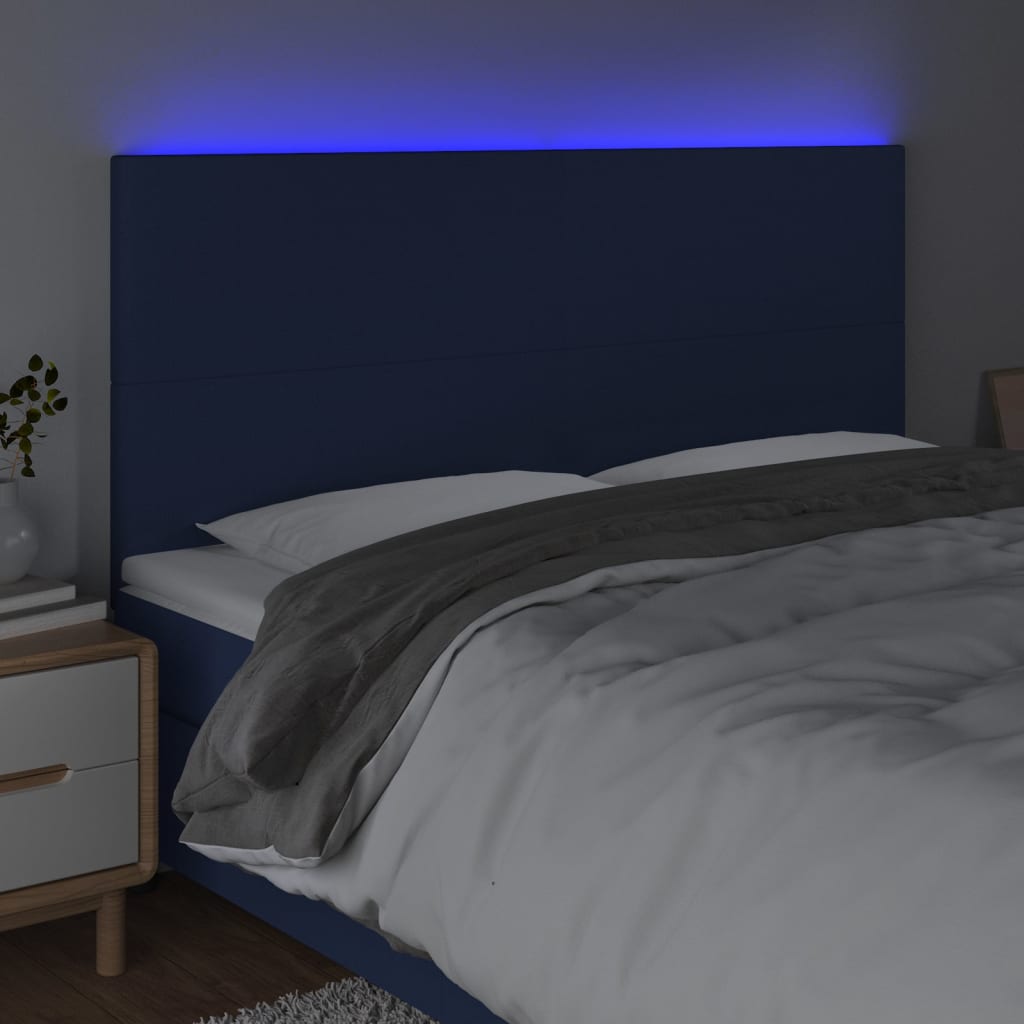 Sänggavel LED blå 160x5x118/128 cm tyg