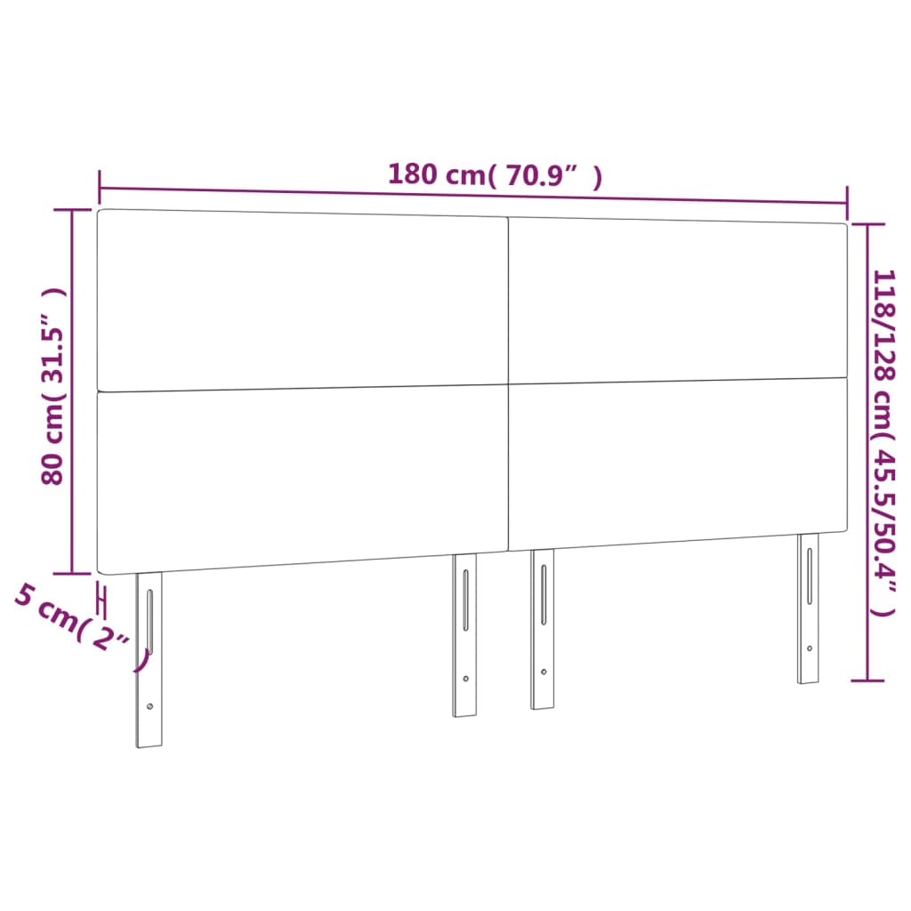 Sänggavel LED ljusgrå 180x5x118/128 cm tyg