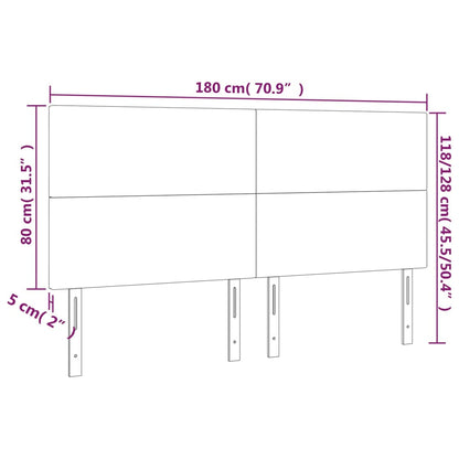 Sänggavel LED ljusgrå 180x5x118/128 cm tyg