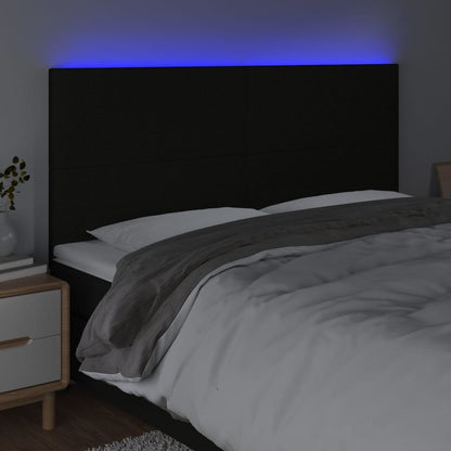 Sänggavel LED svart 180x5x118/128 cm tyg